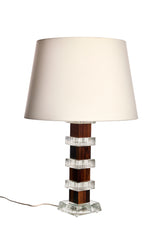Bordslampa i glas & trä av Orrefors, 60-tal