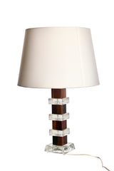 Bordslampa i glas & trä av Orrefors, 60-tal