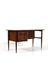 Elegant skrivbord med låsbart skåp och öppna hyllor, 50tal