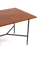 Ovanlig skrivbord "H-55" av Åke Hassbjer i teak och stål underrede, 1950tal