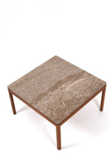 Soffbord med stenskiva & teak underrede.