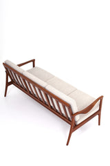 Tresitssoffa Carl-Erik Johansson brun teak beige ulltyg