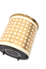 Papperskorg i metall, beige med dekor i guld. Papperskorg av Piero Fornasetti för Atelier Fornasetti, 50tal