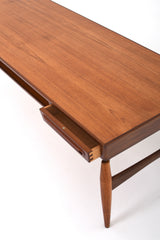 Teak soffbord med fyra lådor på sidorna Design med spindelliknande ben