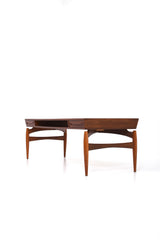 Teak soffbord med fyra lådor på sidorna Design med spindelliknande ben