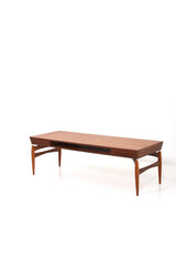 Teak soffbord med fyra lådor på sidorna Design med spindelliknande ben