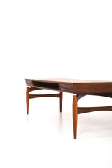 Teak soffbord med fyra lådor på sidorna Design med spindelliknande ben