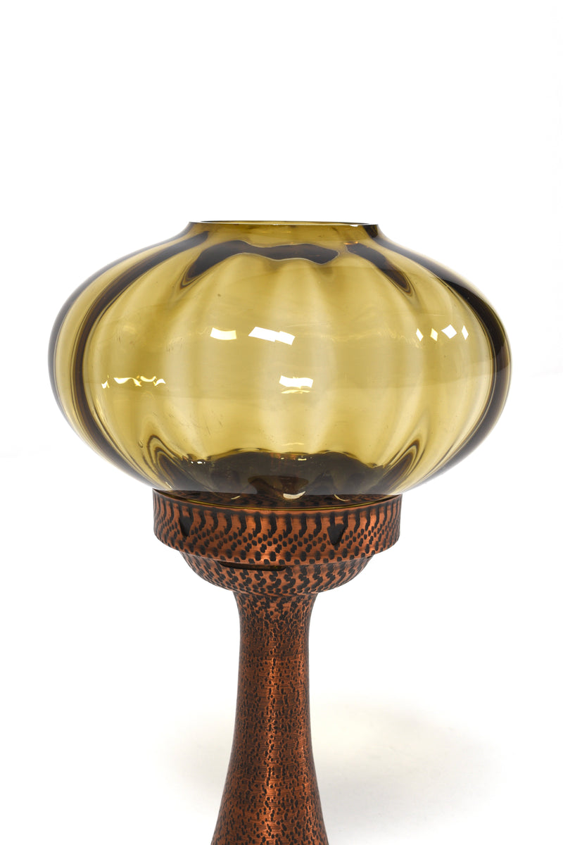 Ljusstake i koppar och glas, Mussbach Metall, West Germany