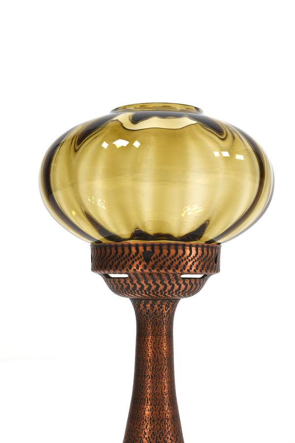 Ljusstake i koppar och glas, Mussbach Metall, West Germany