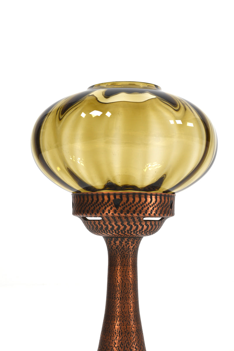 Ljusstake i koppar och glas, Mussbach Metall, West Germany