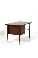 Elegant skrivbord med låsbart skåp och öppna hyllor, 50tal