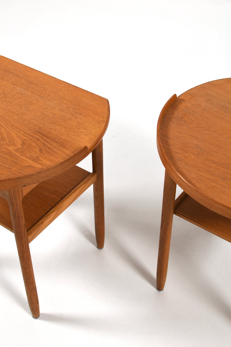 Vintage sängbord i massiv ek med låda och hylla, design Engström & Myrstrand för Bodafors