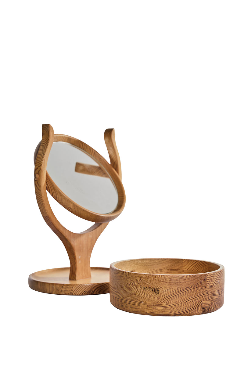 Scandinavian Modern, bordsspegel i furu med förvaring, 70-tal