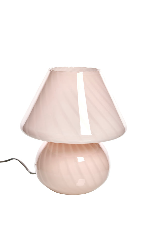 Vintage, ljusrosa Murano Swirl Mushroom bordslampa, Italien, 70tal