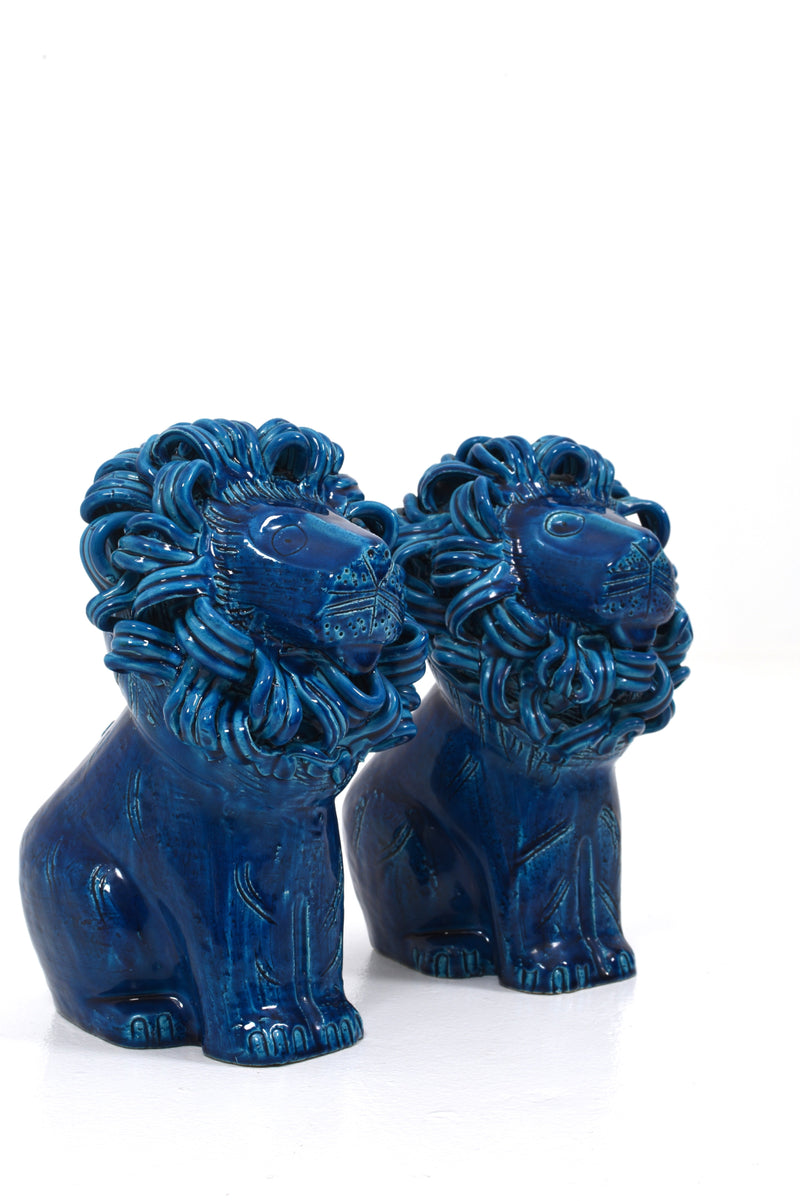 Keramik lejon i Rimini Blue riminiblå färg från Bitossi av Aldo Londi